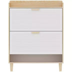 Chic Crate - Meuble à chaussures scandinave de 80 cm | 2 tiroirs basculants | Pieds en bois massif | Entrée/Étroit | Blanc/Bois massif
