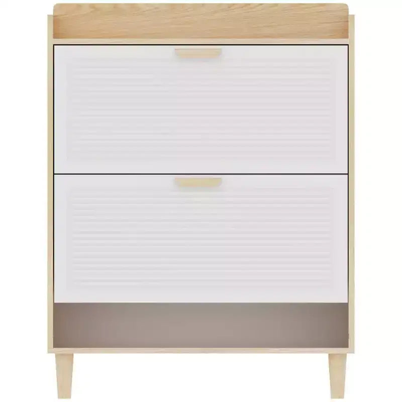 Chic Crate - Meuble à chaussures scandinave de 80 cm | 2 tiroirs basculants | Pieds en bois massif | Entrée/Étroit | Blanc/Bois massif