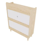Chic Crate - Meuble à chaussures scandinave de 80 cm | 2 tiroirs basculants | Pieds en bois massif | Entrée/Étroit | Blanc/Bois massif
