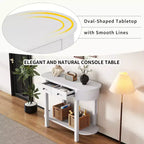 Élégante console rétro au design incurvé et finition lisse pour entrées, salons et couloirs (blanc antique)