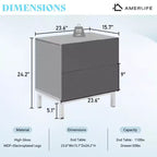 AMERLIFE 24 Tables de Chevet Modernes Haute Brillance Électrolytiques, Lot de 2 avec Tiroirs de Rangement, Grises