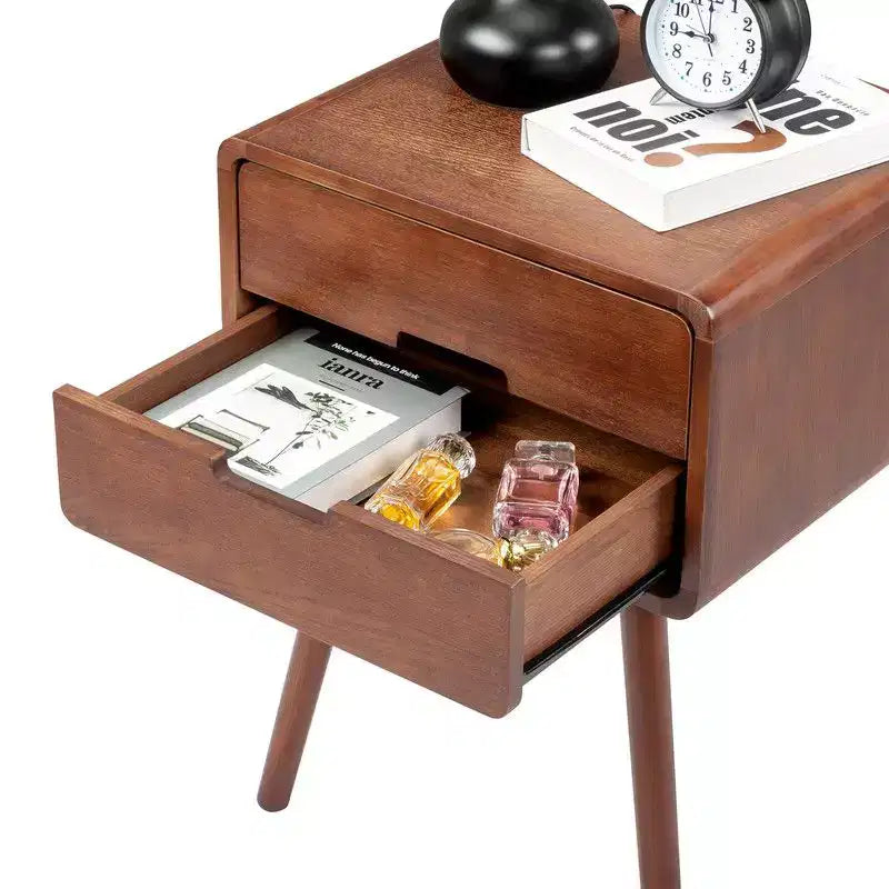 Karl Home Table de chevet mi-siècle en bois massif pour chambre, 43,9 cm (17,32 po) de largeur
