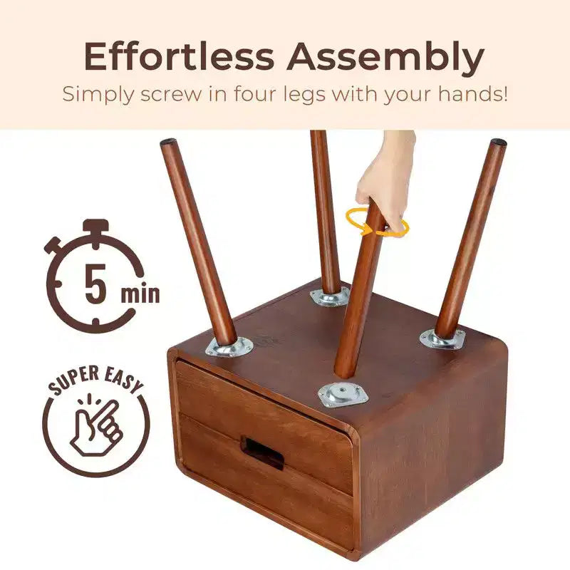 Karl Home Table de chevet mi-siècle en bois massif pour chambre, 43,9 cm (17,32 po) de largeur