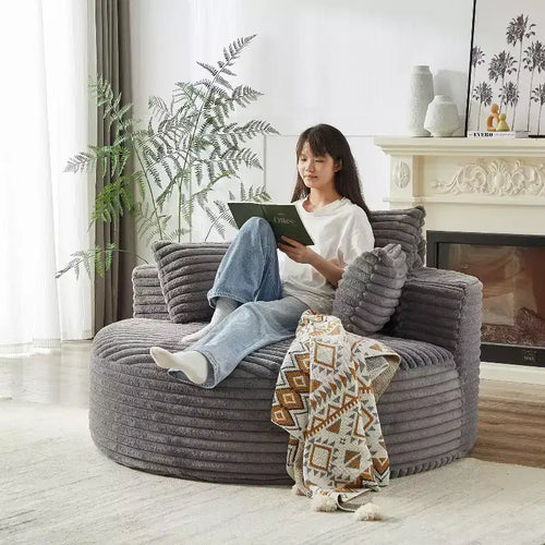 55''W Fluffy Corduroy Sleeper Chair with Pillows, Modern Extra Wide Sofa Chair for Living Room, Bedroom or Lounge - ModernLuxe