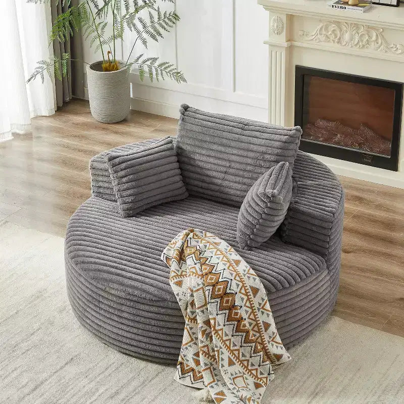 Fauteuil de couchage moelleux en velours côtelé de 55 po de largeur avec oreillers, fauteuil-canapé moderne extra large pour salon, chambre ou lounge - ModernLuxe