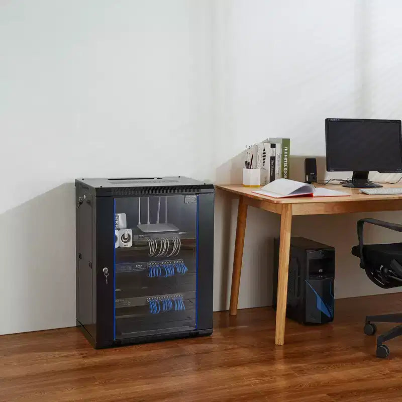 VEVOR Armoire réseau murale 15U, capacité de charge au sol maximale de 227 kg, boîtier de rack de serveur avec porte en verre trempé verrouillable, panneaux latéraux