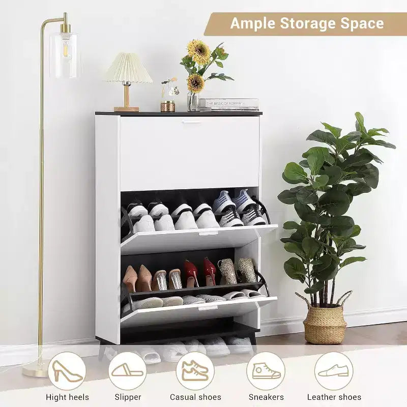 Meuble à Chaussures, Meuble de Rangement pour Chaussures avec 3 Tiroirs Basculants, Étagère à Chaussures sur Pied de 120 cm de Haut