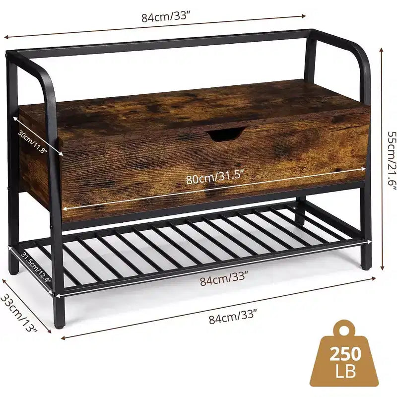 Banc à chaussures avec rangement, organisateur de rangement pour chaussures en bois de 33 pouces avec boîte à couvercle relevable