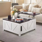 Table basse de ferme VEVOR 36, table basse carrée à plateau relevable et charnière avec multiprise intégrée, table basse rustique en bois, marron et blanc