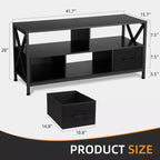 Meuble TV, Centre de divertissement avec 2 tiroirs en tissu et étagère ouverte, Commode de meuble TV, Table console