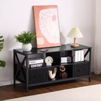 Meuble TV, Centre de divertissement avec 2 tiroirs en tissu et étagère ouverte, Commode de meuble TV, Table console