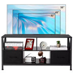 Meuble TV, Centre de divertissement avec 2 tiroirs en tissu et étagère ouverte, Commode de meuble TV, Table console