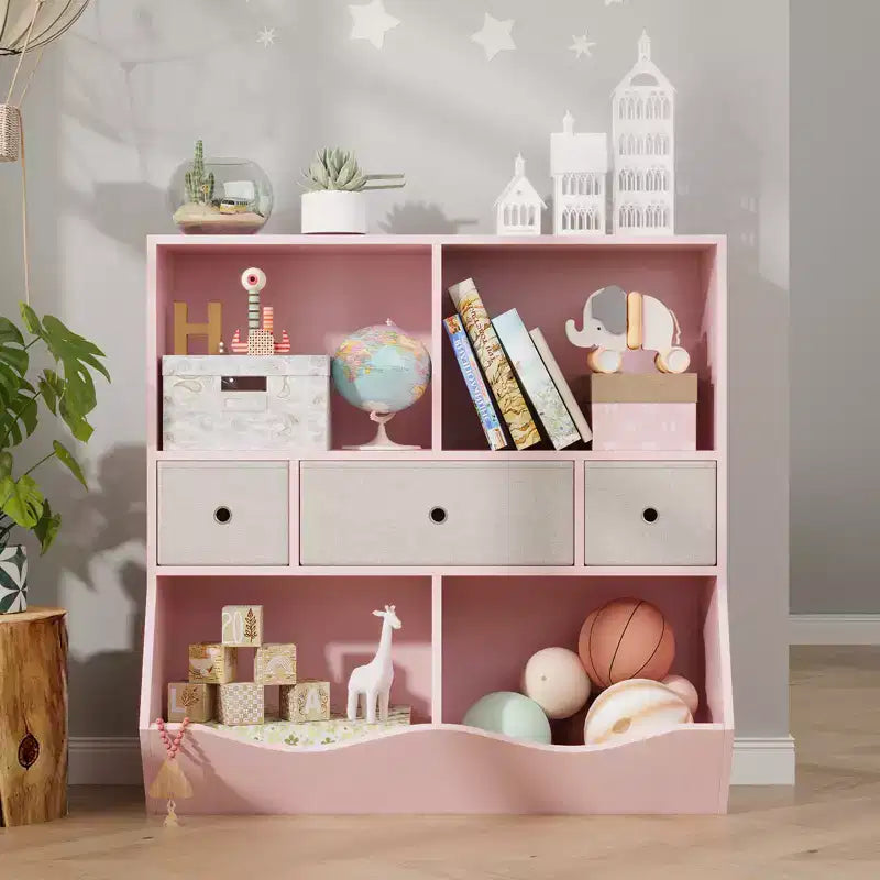 Organisateur de rangement de jouets pour enfants avec 3 tiroirs amovibles et une étagère à 5 sections - Grand meuble à jouets à 3 niveaux pour salle de jeux, jardin d'enfants et école