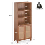Étagère à 5 niveaux avec portes en rotin Bibliothèque haute blanche Présentoirs pour bureau à domicile et chambre à coucher