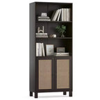 Étagère à 5 niveaux avec portes en rotin Bibliothèque haute blanche Présentoirs pour bureau à domicile et chambre à coucher