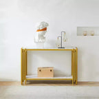 Console moderne dorée avec plateau effet marbre et cadre métallique, solution de 122 cm pour couloir