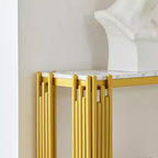 Console moderne dorée avec plateau effet marbre et cadre métallique, solution de 122 cm pour couloir