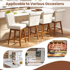 Costway Lot de 2/4 Tabourets de Bar Pivotants de 68,5 cm avec Pieds en Bois d'Hévéa et Revêtement en Lin Beige/Gris