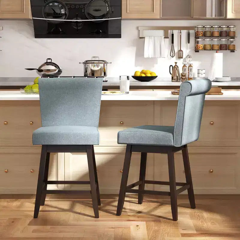 Costway Lot de 2/4 Tabourets de Bar Pivotants de 68,5 cm avec Pieds en Bois d'Hévéa et Revêtement en Lin Beige/Gris