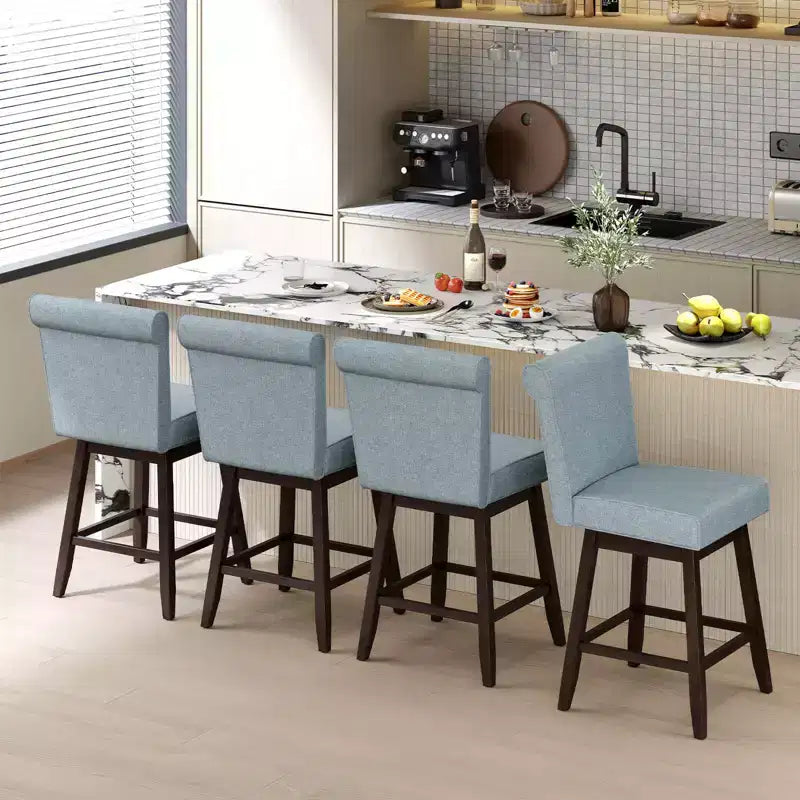 Costway Lot de 2/4 Tabourets de Bar Pivotants de 68,5 cm avec Pieds en Bois d'Hévéa et Revêtement en Lin Beige/Gris
