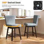 Costway Lot de 2/4 Tabourets de Bar Pivotants de 68,5 cm avec Pieds en Bois d'Hévéa et Revêtement en Lin Beige/Gris