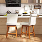 Costway Lot de 2/4 Tabourets de Bar Pivotants de 68,5 cm avec Pieds en Bois d'Hévéa et Revêtement en Lin Beige/Gris