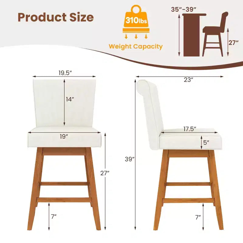 Costway Lot de 2/4 Tabourets de Bar Pivotants de 68,5 cm avec Pieds en Bois d'Hévéa et Revêtement en Lin Beige/Gris