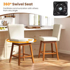 Costway Lot de 2/4 Tabourets de Bar Pivotants de 68,5 cm avec Pieds en Bois d'Hévéa et Revêtement en Lin Beige/Gris