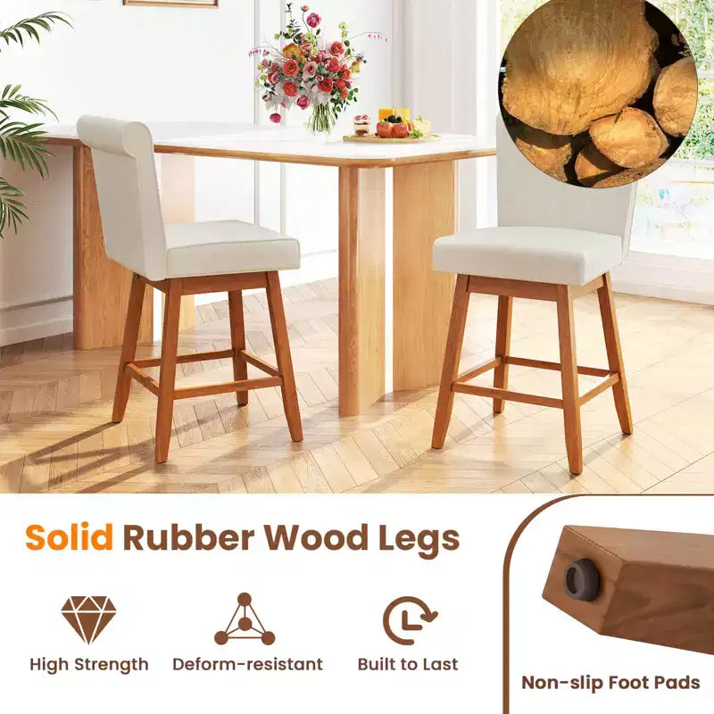 Costway Lot de 2/4 Tabourets de Bar Pivotants de 68,5 cm avec Pieds en Bois d'Hévéa et Revêtement en Lin Beige/Gris