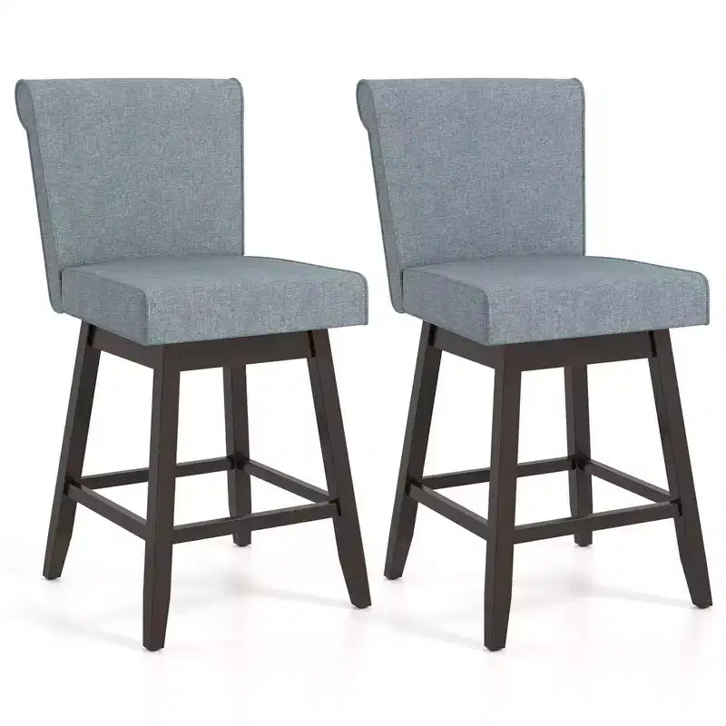 Costway Lot de 2/4 Tabourets de Bar Pivotants de 68,5 cm avec Pieds en Bois d'Hévéa et Revêtement en Lin Beige/Gris
