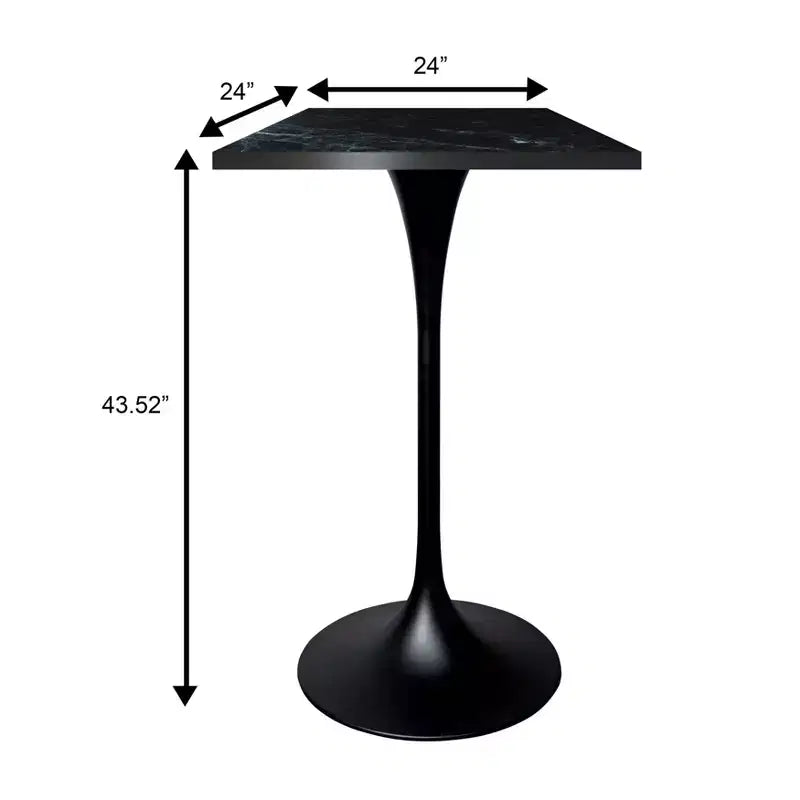 Table de salle à manger LeisureMod Verve 24 carrés, hauteur bar - Table de comptoir moderne avec plateau en MDF et piètement colonne noir pour cuisine, maison et pub