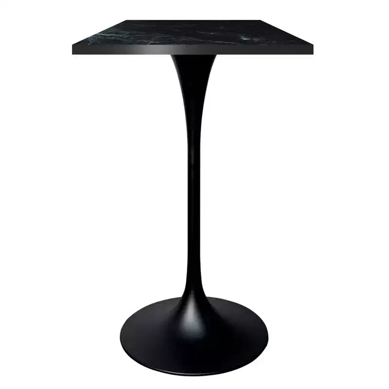 Table de salle à manger LeisureMod Verve 24 carrés, hauteur bar - Table de comptoir moderne avec plateau en MDF et piètement colonne noir pour cuisine, maison et pub