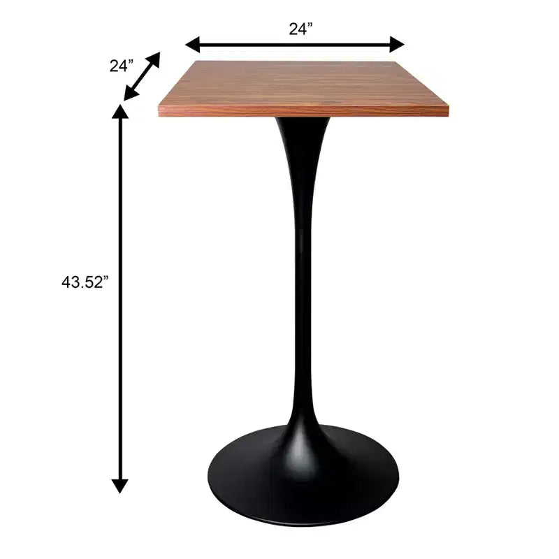Table de salle à manger LeisureMod Verve 24 carrés, hauteur bar - Table de comptoir moderne avec plateau en MDF et piètement colonne noir pour cuisine, maison et pub