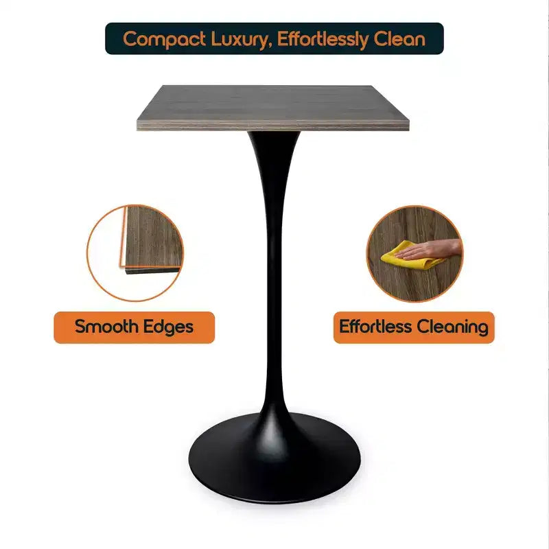Table de salle à manger LeisureMod Verve 24 carrés, hauteur bar - Table de comptoir moderne avec plateau en MDF et piètement colonne noir pour cuisine, maison et pub