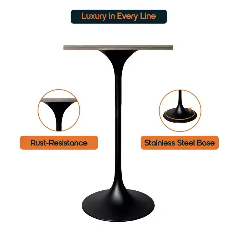 Table de salle à manger LeisureMod Verve 24 carrés, hauteur bar - Table de comptoir moderne avec plateau en MDF et piètement colonne noir pour cuisine, maison et pub