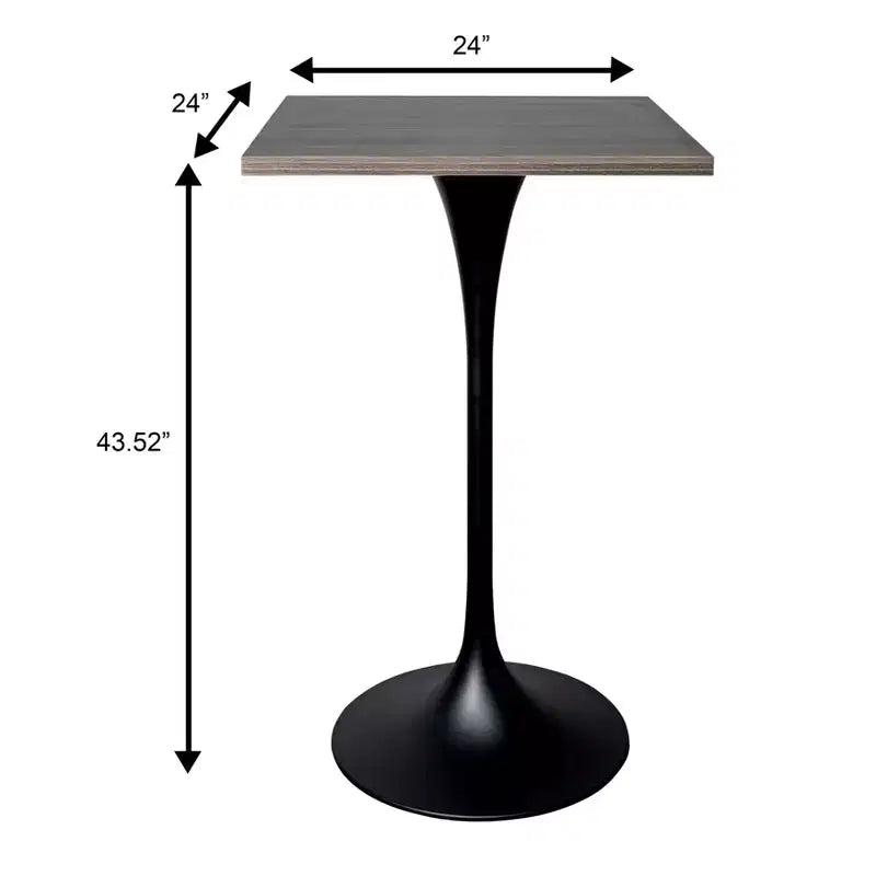 Table de salle à manger LeisureMod Verve 24 carrés, hauteur bar - Table de comptoir moderne avec plateau en MDF et piètement colonne noir pour cuisine, maison et pub