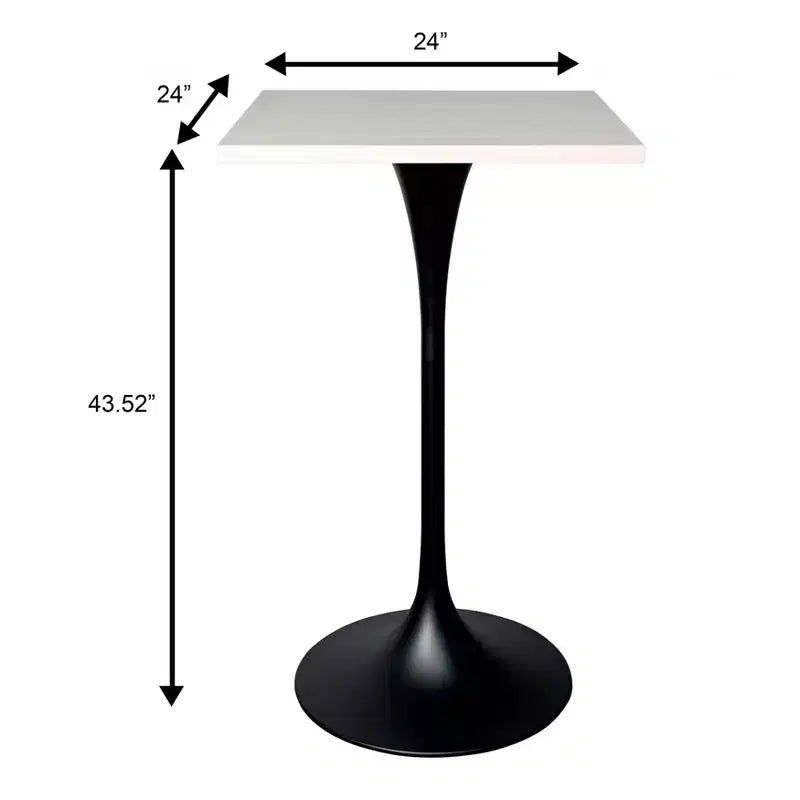 Table de salle à manger LeisureMod Verve 24 carrés, hauteur bar - Table de comptoir moderne avec plateau en MDF et piètement colonne noir pour cuisine, maison et pub
