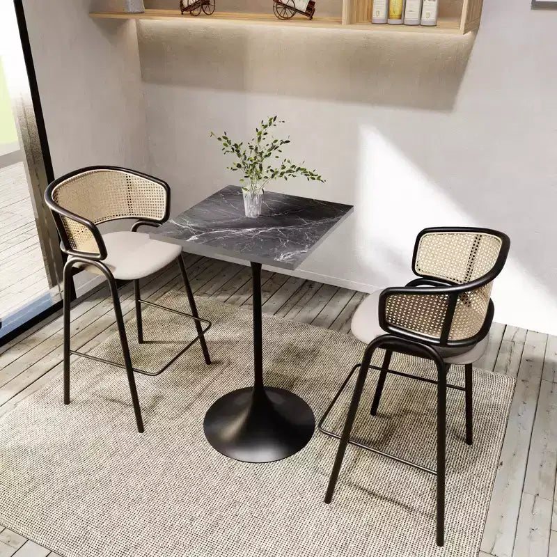 Table de salle à manger LeisureMod Verve 24 carrés, hauteur bar - Table de comptoir moderne avec plateau en MDF et piètement colonne noir pour cuisine, maison et pub