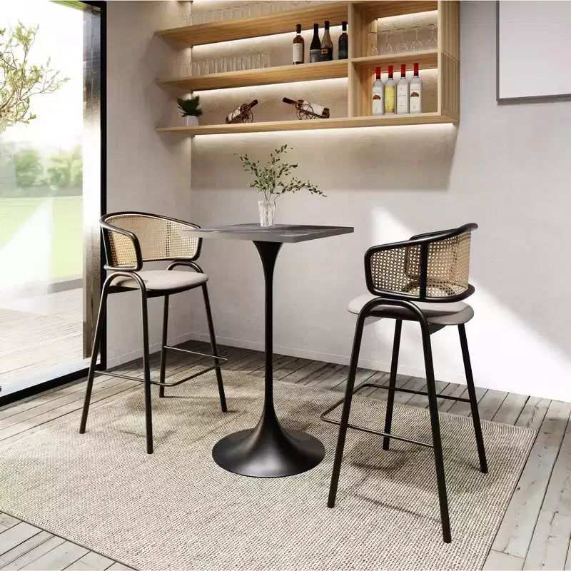Table de salle à manger LeisureMod Verve 24 carrés, hauteur bar - Table de comptoir moderne avec plateau en MDF et piètement colonne noir pour cuisine, maison et pub