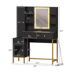 YESFASHION Coiffeuse avec lumières, coiffeuse avec tabouret, table de maquillage moderne, 3 tiroirs, étagères ouvertes pour chambre à coucher
