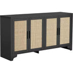 Buffet en rotin de 157 cm, buffet à quatre portes, grand meuble de rangement, table d'appoint de style ferme moderne, pour cuisine, salle à manger