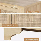 Buffet en rotin de 157 cm, buffet à quatre portes, grand meuble de rangement, table d'appoint de style ferme moderne, pour cuisine, salle à manger