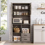 Meuble de cuisine avec support pour micro-ondes et tiroirs - Grand buffet de bar, étagères réglables, grand rangement en bois pour salle à manger, salon