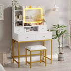 Coiffeuse et tabouret avec miroir, coiffeuse moderne avec station de charge, ensemble coiffeuse à 3 éclairages pour chambre, studio de maquillage