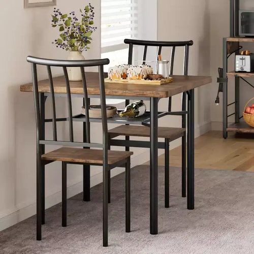 5 Piece Dining Table Set for 4 with Storage Rack, Metal and Wood Rectangular Dining Room Table Set for Kitchen, Dining Room, Dinette,Rustic Brown