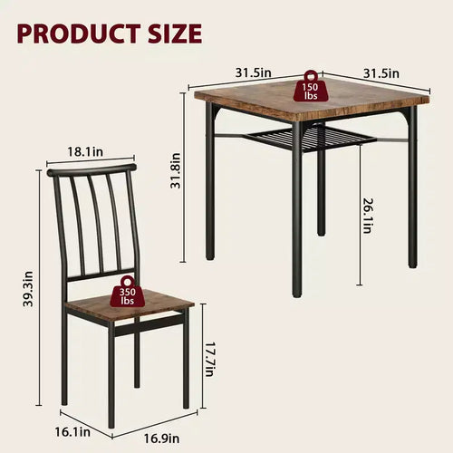 Ensemble de 5 pièces de table de salle à manger pour 4 avec étagère de rangement, ensemble de table de salle à manger rectangulaire en métal et bois pour cuisine, salle à manger, coin repas, marron rustique