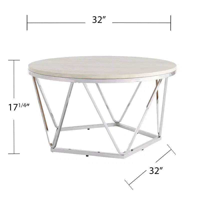 Table Basse Ronde Faux Marbre Luna - Argent - SEI