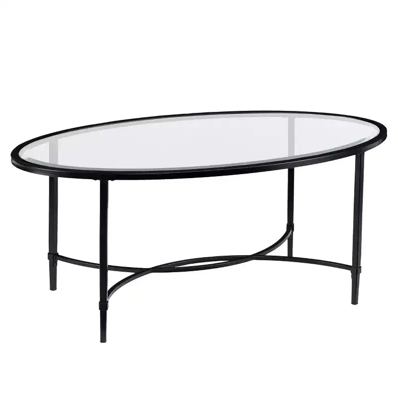 Table basse ovale Quinton en métal et verre - Noire - SEI