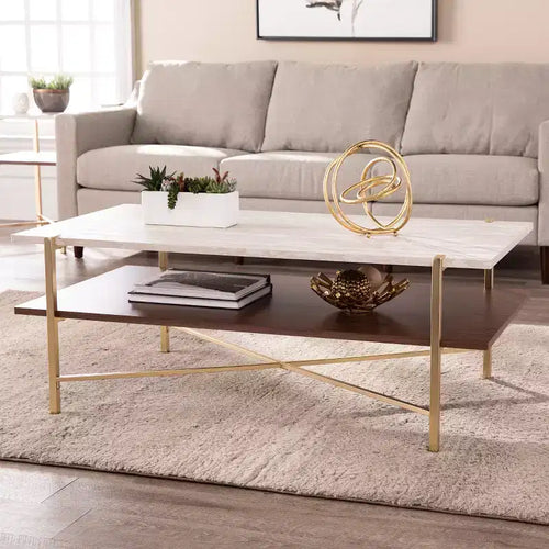 Table basse rectangulaire Ardmillan avec rangement - Laiton - SEI