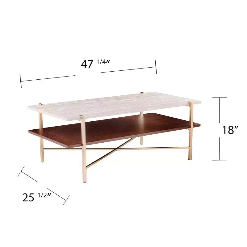 Table basse rectangulaire Ardmillan avec rangement - Laiton - SEI